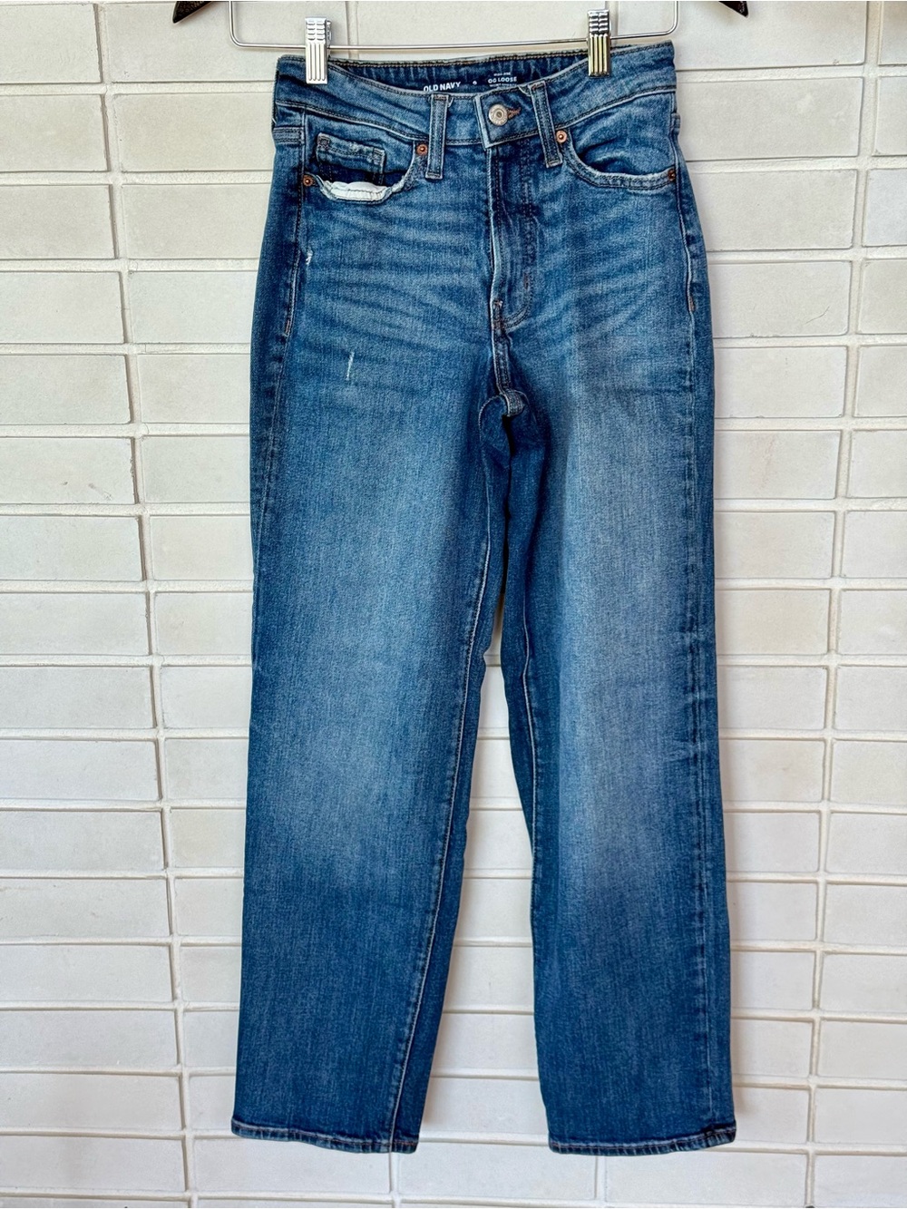 Old Navy High Rise OG Loose Jeans * Size 0 * XS * Medium Wash * Distressed